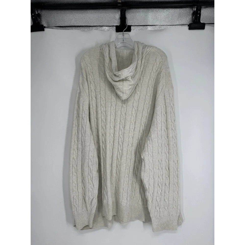 Brooks Brothers Hooded Sweater Mens Size 5XL Cotton Cable Knit Hoodie Knit Cream